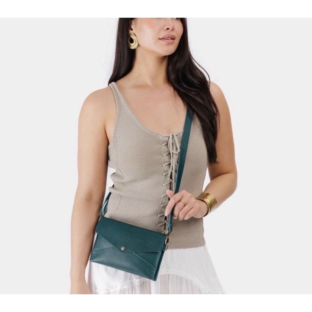 Portland Leather Goods Envelope Crossbody Sea Glass Leather Clutch